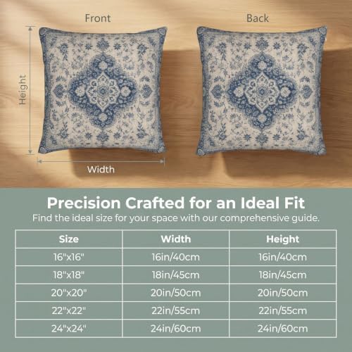 Blue Boho Throw Pillow Covers 24x24 Set of 2, Ethnic Design Carpet Pattern - Image 4