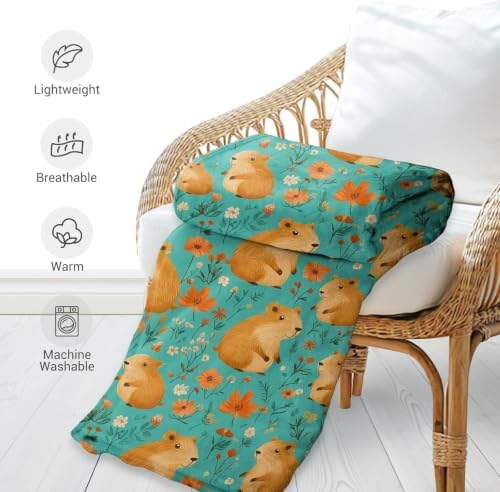 Jekeno Capybara Animals Throw Blanket Gifts for Women Man 80"x60" - Image 4