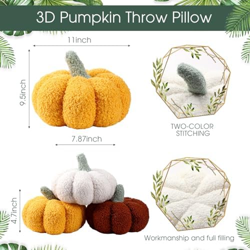 Kajaia 4 Pcs Pumpkin Pillow Fall Decor Thanksgiving, Retro Color - Image 2