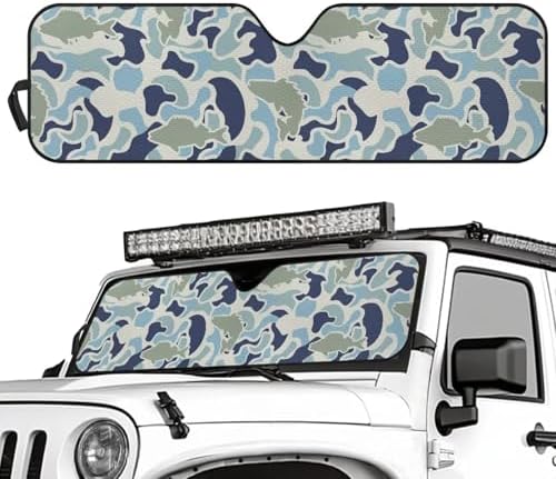 Renewold Fish Camo Car Windshield Sun Shade Auto Sunshade Fit for Jeep Wrangler JK JKU JL JLU Front Window Sun Shield Sun Visor for Jeep Gladiator JT 2020-2023 Summer Keep Cool Interior Accessories