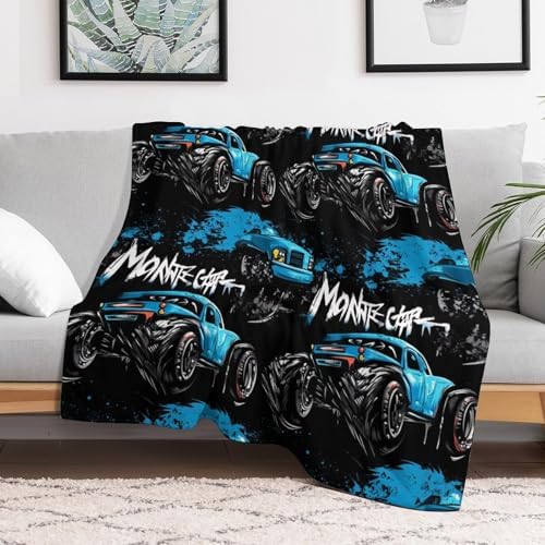 Monster Truck car Throw Blanket Flannel Fleece Autumn Lightweight Soft Fuzzy Cozy Blanket for Couch Bed Fall Decor Travel Blankets Holiday Kids Adult 80"x60" - Image 2