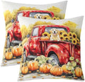 Manfei Autumn Truck Reversible Print Pillow Covers 2 Pack,Fall Harvest Thanksgiving Day Rustic Decorative Cushion Covers 16"x16",Lovely Puppy Dog Sunflower Pumpkin Pillow Covers,2 Pack by Manfei