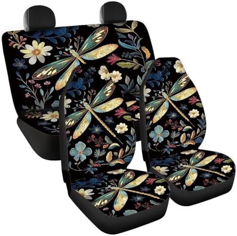 Dragonfly and Floral Pattern Car Accessories Car Seat Covers Front Rear Breathable Seat Covers Universal Fits for Truck, Sedan, SUV Auto Interior Protector