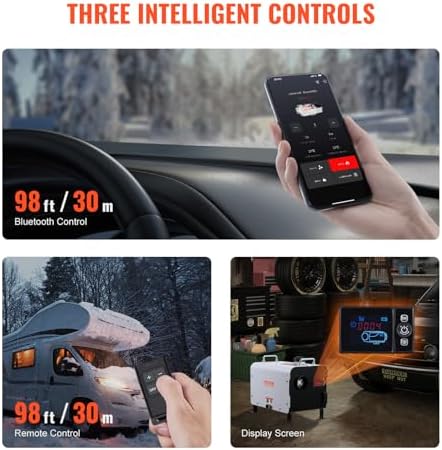 VEVOR 8KW Diesel Heater, 12V/24V All in One Diesel Air Heater, with Bluetooth APP Control, Remote Control and Display Screen, CO Alarm, Fast Heating Portable Diesel Heater for Vehicles and Outdoors - Image 6