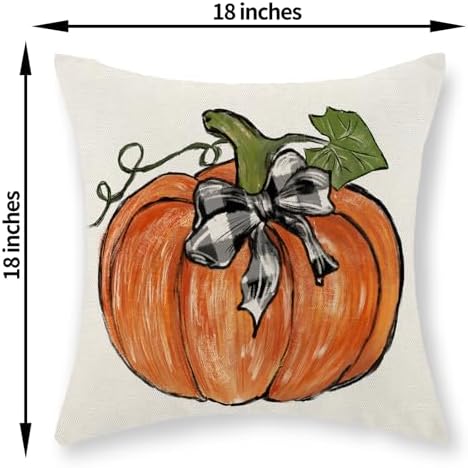 Fall Pillow Covers 18x18 Set of 2 Orange Pumpkin Leaves Fall Decor Pillowcase Autumn Harvest Thanksgiving Decorative Outdoor Throw Pillow Covers Linen Farmhouse Cushion Case for Couch Home - Image 6