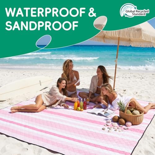 RYCHIC Waterproof Picnic Blanket Beach Mat Outdoor Rug Outside Matt Extra Large Water Sand Proof Fold Up XL Pic nic Weighted Thick Padded Roll Up Grass Law Yard Festival Travel Women Summer Gift - Image 3