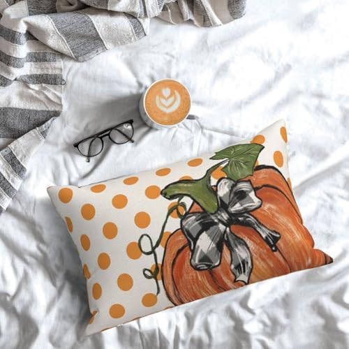 Fall Pillow Covers 12x20 Set of 2 Orange Pumpkin Leaf and Polka Dot Fall Decor Pillowcase Autumn Thanksgiving Decorative Outdoor Throw Pillow Covers Linen Farmhouse Cushion Case for Sofa Home - Image 3