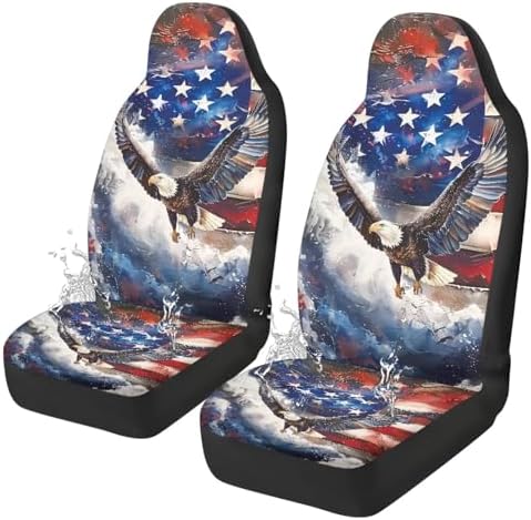 Waterproof Car Seat Cover Elastic Fabrics American Flag Eagle Car Front Seat Protector Breathable Car Seat Cover Easy Installation Universal for Cars Truck SUV Van