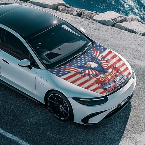 Bald Eagle Car Hood Protector, 250 American Flag Can be Washed Automotive Exterior Accessories, Independence Day Car Hood Decoration and Protection(3X5FT)
