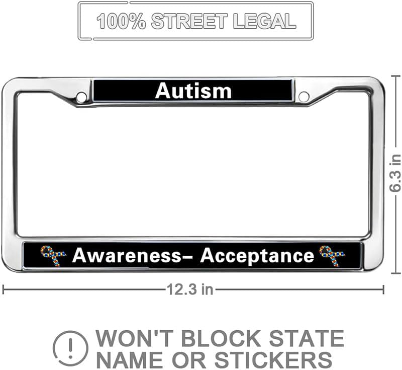 Autism Awareness Universal US CA Car License Plate Frame Acceptance Love Autism Chrome License Plate Frame Autism Car Accessories License Plate Frame Girly