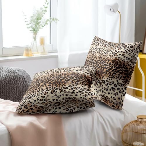 Sweetshow Brown Leopard Pillow Cover 12x12 Inches Cheetah Throw Pillows Set of 2 Soft Cotton Leopard Print Decorative Throw Pillow Covers for Home Couch Sofa Bedroom Livingroom - Image 6