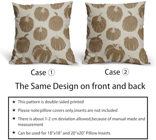 Brown Pumpkin Fall Pillow Covers 22x22 Set of 2 Autumn Harvest Print Thanksgiving Decorative Throw Pillows Outdoor Farmhouse Cushion Case Seasonal Decor for Couch Sofa Bed - Image 6