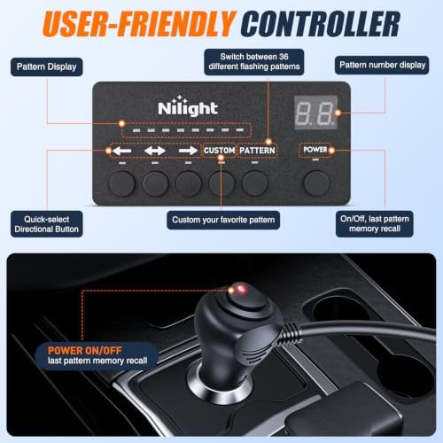Nilight 32LED Blue Dash Strobe Light w/Controller Windshield Mount