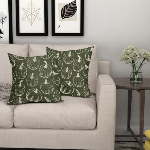 Olive Green Fall Pumpkin Pillow Covers 24x24 Set of 2 Autumn Themed Thanksgiving Cream Print Decorative Throw Pillows Outdoor PillowCase Farmhouse Linen Cushion Case Decor for Home Sofa Couch Bed - Image 7