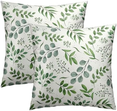 Sweetshow Sage Green Pillow Covers 20x20 Inch Spring Watercolor Eucalyptus Floral Pillowcase Set of 2 Leaf Print Throw Pillow Covers Soft Cotton Square Cushion for Home Couch Sofa Bedroom Livingroom by Sweetshow