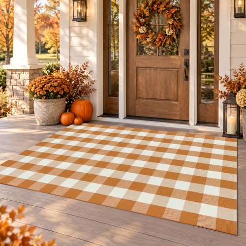 Caramel Buffalo Plaid Rug 4 x 6 for Spacious Front Porch Entryway - Image 6