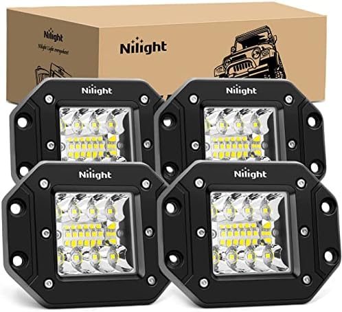 Nilight 4PCS 42W Flush Mount LED Light Pods - Upgraded Spot Flood Combo Beam Driving, Work, Backup, Reverse, Grill Mount Light for Offroad 4x4 Truck SUV