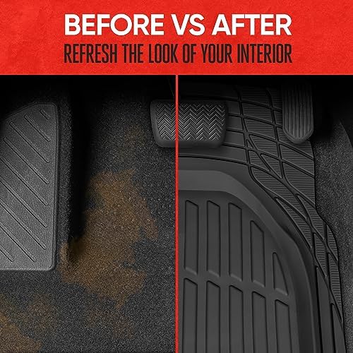 Motor Trend FlexTough Floor Mats for Cars, Black Deep Dish All-Weather Car Mats, Waterproof Trim-to Fit Automotive Floor Mats for Cars Trucks SUV, Universal Floor Liner Car Accessories