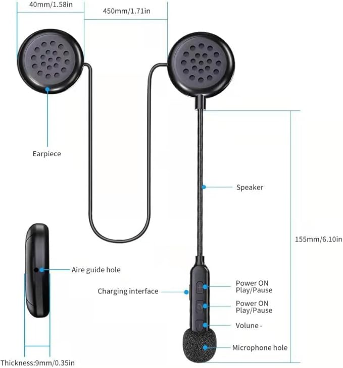 Motorcycle Helmet Bluetooth Headset, Helmet Headphones High Sound Quality - Image 7