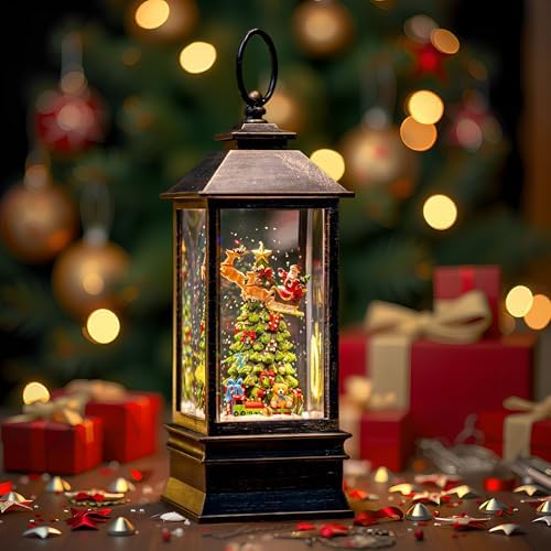 Christmas Snow Globe Lantern with Music & Timer, Vintage Lighted Musical Snow Globe with Swirling Water Glitter, Christmas Tree & Santa Scene, USB/Battery Operated Xmas Decor Gifts - Image 7