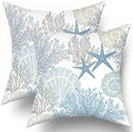 Nautical Coastal Throw Pillow Covers 22x22 Inch Summer Ocean Themed Seashell Coral Starfish Pillow Cases Set of 2 Soft Cotton Square Cushion Covers for Home Couch Sofa Patio Bedroom by Sweetshow