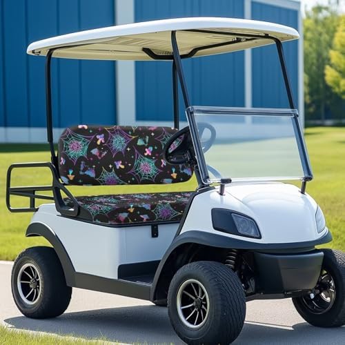 Yewatlles Colorful Halloween Web Mushroom Cart Waterproof Seat Covers,Smooth and Simple,No Stapler Required, Fits Golf Car, Club Car, Polyester Replacement Seat Cover Workout