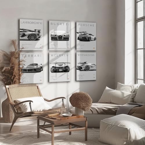 CSLGQGV Car Poster Vintage Racing Car Wall Art Supercar Canvas Prints Painting For Men Room Pictures Guys Dorm Room Aesthetics Decor Bedroom Office (black and white car frame, 12x16in) - Image 5