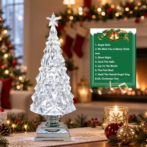 12.5' 'Crystal Christmas Tree Snow Globe with Music, Lighted Spinning Glitter Water Lantern with 6H Timer, USB & Battery Operated Xmas Table Decor - Image 5