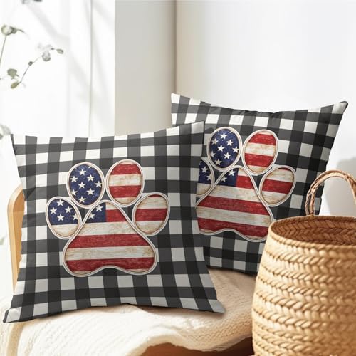 4th of July Pillow Covers 16x16 Set of 2, Patriotic Throw Pillow Covers Independence Memorial Day Pillowcase, Summer Plaid Decorative Fourth of July Cushion Case Couch for Indoor Outdoor Home Decor - Image 7