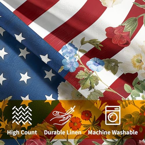 4th of July Pillow Covers 22x22 Set of 2, Patriotic Throw Pillow Covers Independence Memorial Day Pillowcase, Summer Floral Decorative Fourth of July Cushion Case Couch for Indoor Outdoor Home Decor - Image 6