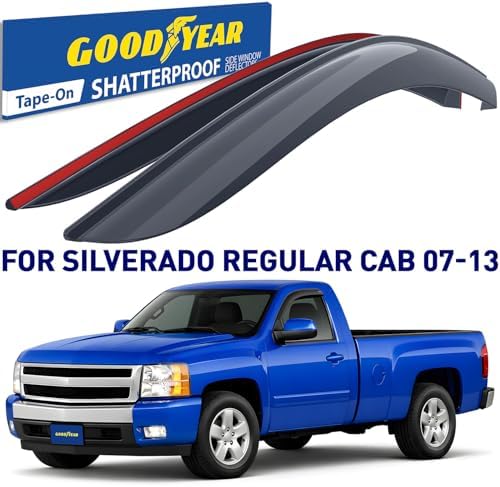 Goodyear Shatterproof Window Deflectors for Chevrolet (Chevy) Silverado/GMC Sierra 2007-2013 Regular Cab, Tape-on Rain Guards, Window Visors, Vent Deflector, Vent Visor,Truck Accessories 2pcs-GY003101