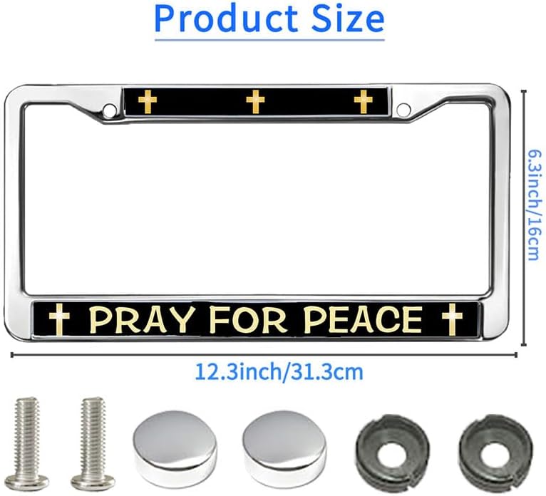 Pray for Peace License Plate Frame for Birthday Gift Jesus Cross Faith Stainless Steel License Plate Frame Christian Quote Metal License Plate Frame with Mounting Hardware Kit