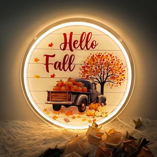 Hello Fall Neon Sign, Welcome Fall Door Decorations Thanksgiving Truck Pumpkin Neon Light Up Sign Gift USB Dimmable Light Up for Home Room, Yard, Farmhouse Wall Outdoor Farmhouse Porch Front Door Decor (Pumpkin Truck) by Unknown