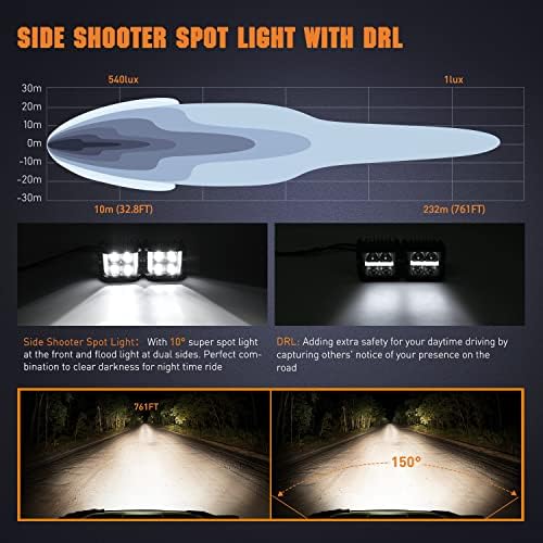 Nilight Side Shooter LED Light Pods with DRL, 4 Inch 26W Spot Flood Combo LED Cubes Light w/ 16AWG Wiring Kit for Fog Light Driving Light Auxiliary Light on Truck ATV UTV, 5 Years Warranty White