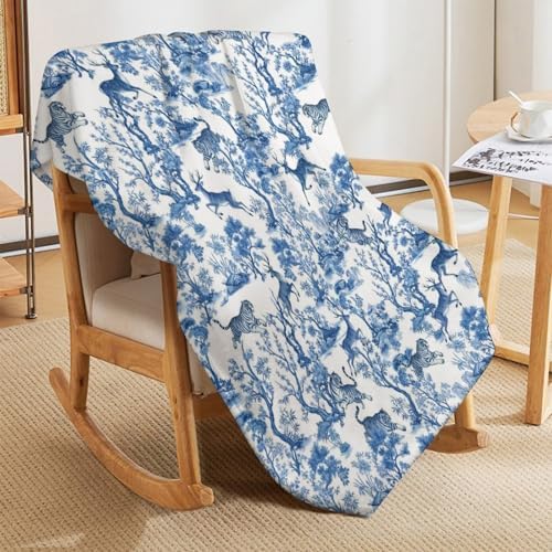 Socira Blue Chinese Style Tiger Huntings Blanket Throw Blanket Tiger Huntings Gifts for Women Men Soft Sofa Throws for Travel Camping Bed Home Decor Car Birthday Gift 60"*80"（150 * 200cm） - Image 4