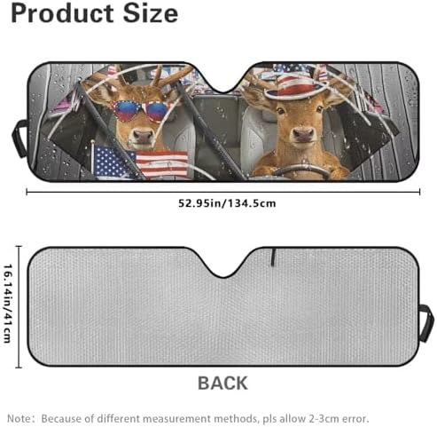 Renewold Windshield Sun Shade Sun Visor Shield Fit for Jeep Wrangler JK JKU JL JLU 1997-2023 2/4 Door Gladiator JT 2020-2023 Fully Covered Foldable Front Sunshade Blocks UV Heat Funny Elk Deer Driving