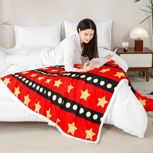 Castle Fairy Movie Throw Blanket Star Dots Stripe Fleece Flannel Blankets Kids Boys Girls Room Decor Theater Retro Style Bed Blankets for Bed Sofa Couch Red Yellow Black Plush Blanket Baby 30"x40" - Image 4