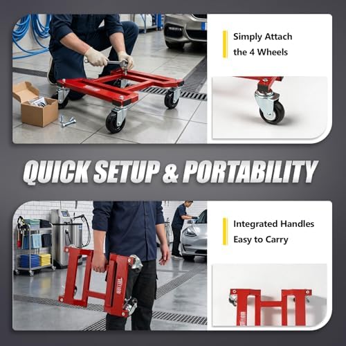 TUFFIOM Car Dolly Set of 4, Wheel Dollies, 6000LBS, Deformation-Resistant Secure V-Groove,Solid Casters Upgraded for Heavy Duty Vehicles Moving & Auto Repair, SUV, Trailers, Red - Image 5