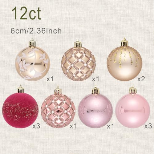 DecorbyHannah 12ct Pink Gold Christmas Ornaments Tree Decorations 2.36Inch - Image 3