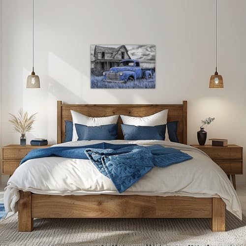 AWPANERAR Rustic Farmhouse Wall Decor Old Truck Canvas Print Car Painting Vintage Truck Poster Living Room Decor Frame (Blue, (20.00" x 30.00")) - Image 2