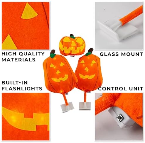 Zento Deals Orange and Yellow Pumpkin 19" with LED Lights Halloween Car Decorating Kit - Universal Size Antenna Toppers Decoration for Halloween - Cars, Trucks, Vans, SUVs Exterior Accessories