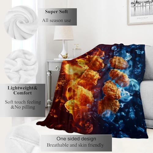 Hot and Cold Fried Chicken Nugget Blanket Dynamic Fire and Ice Throw Blankets,Birthday Gifts for Men Women,Lightweight Soft Fleece,Food Lovers,Sofa Couch Bed Room Modern Decor 60x80in - Image 2