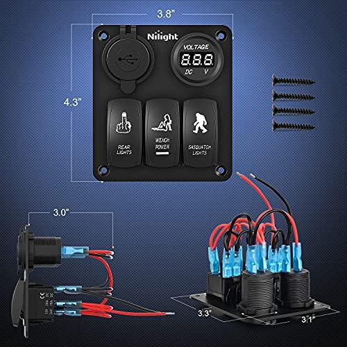 Nilight 3 Gang Rocker Switch Panel SPST On Off 12 Volt Toggle Blue