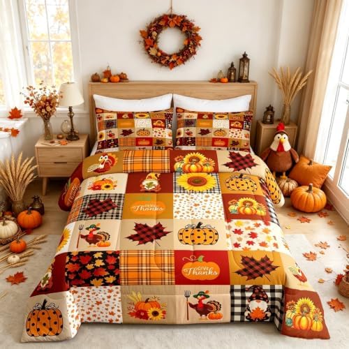 Homewish 3pcs Fall Pumpkin Comforter Set Full Size with Pillow Case Quilt by Homewish