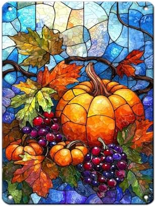 Thanksgiving Day Retro Tin Sign Pumpkin Metal Wall Decor for Kitchen Back Porch Hallway Fireplace 12x16Inch by Unknown