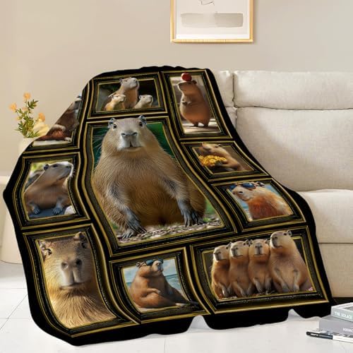 Capybara Blanket Capybaras Collage Throw Blankets Cute Animal Print Cozy Fleece Flannel Stuff Plush Lightweight Bedding Lover Gifts for Men Women Adults for Couch Sofa Bed Decor 60"X80" - Image 5