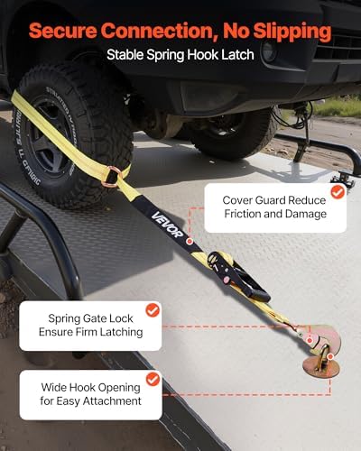 VEVOR Wheel Chock Tie-Down Kit, Tire-Style Trailer Tie Down Strap, Car Tie Down Kit with Spring Hook, Break Strength 10009 lbs & Working Load 3333 lbs Motorcycle System for ATV, SUV, Trailer