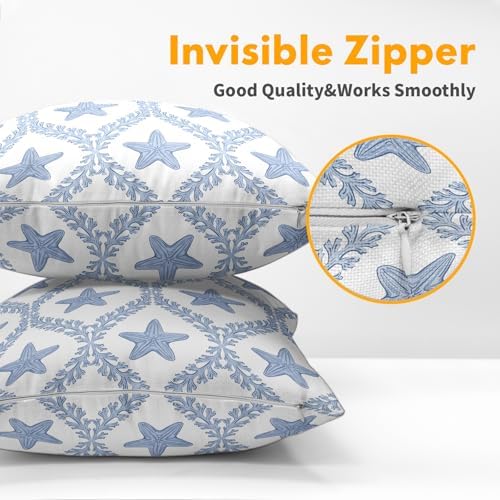 Coastal Pillow Covers 18x18 Set of 2 Ocean Starfish Pattern Decorative Light Blue Pillowcases Outdoor Beachy Throw Pillow Covers with Zipper Soft Cozy for Sofa Bed Chair Living Room Home Decor - Image 5