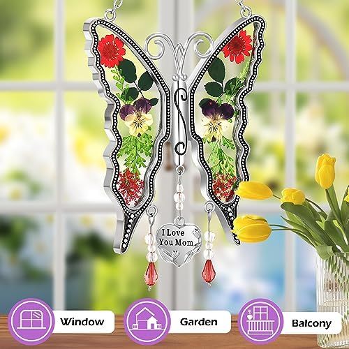 KY&BOSAM Butterfly Suncatchers for Mom,Glass Pressed Flowers,I Love You Mom - Image 5