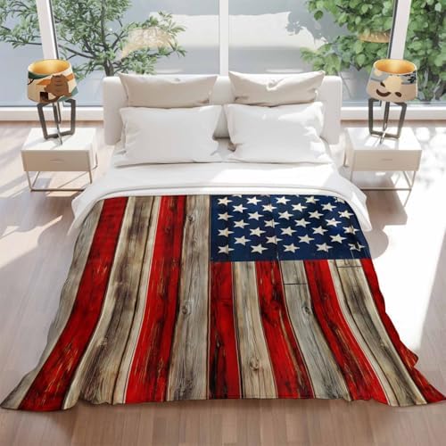 DecorLovee American Flag Blanket 40"x60", Reversible Red Striped Blue Star Throw Blanket for Couch/Bed/Camping, Vintage Wooden Lightweight Soft Throw Blanket for Boys, Warm Fuzzy Blankets for Winter - Image 2